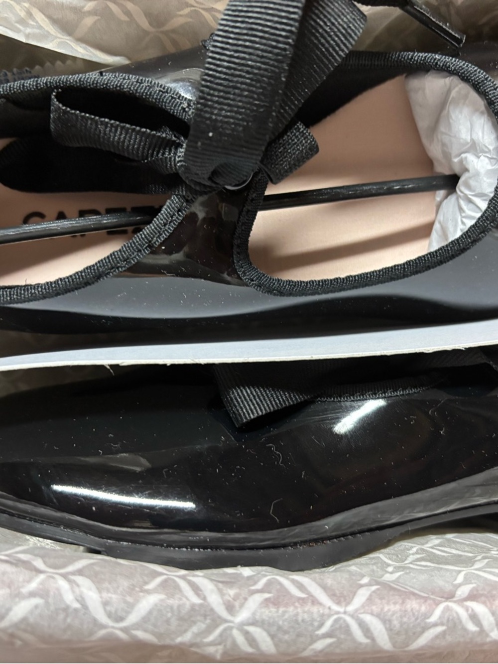 Black Patent Tap Shoes with Ribbon Tie. Size 2